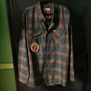 DIXXON Plaid Flannel Shirt in Teal and Rust